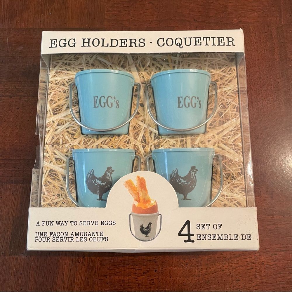 Farm House Pail Egg Holders Set of 4 Fun Way to Serve Eggs Cups